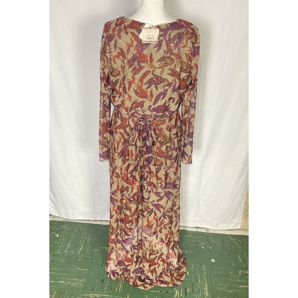 Anne Klein Printed Pleated Maxi Dress In Vicuna Multi Belted Stretch Sz 12 NWT - Picture 3 of 10